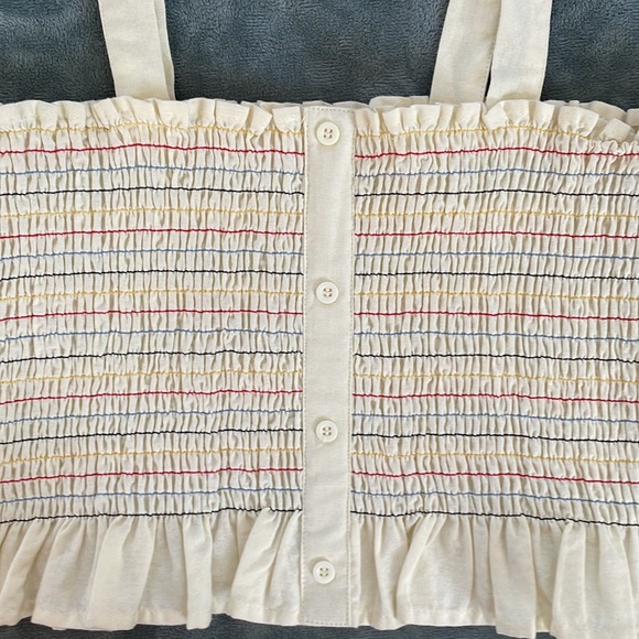 Urban Outfitters Smocked Crop Top Ruched Rainbow Ruffles Pin Stripes Size Meidum - Picture 3 of 6